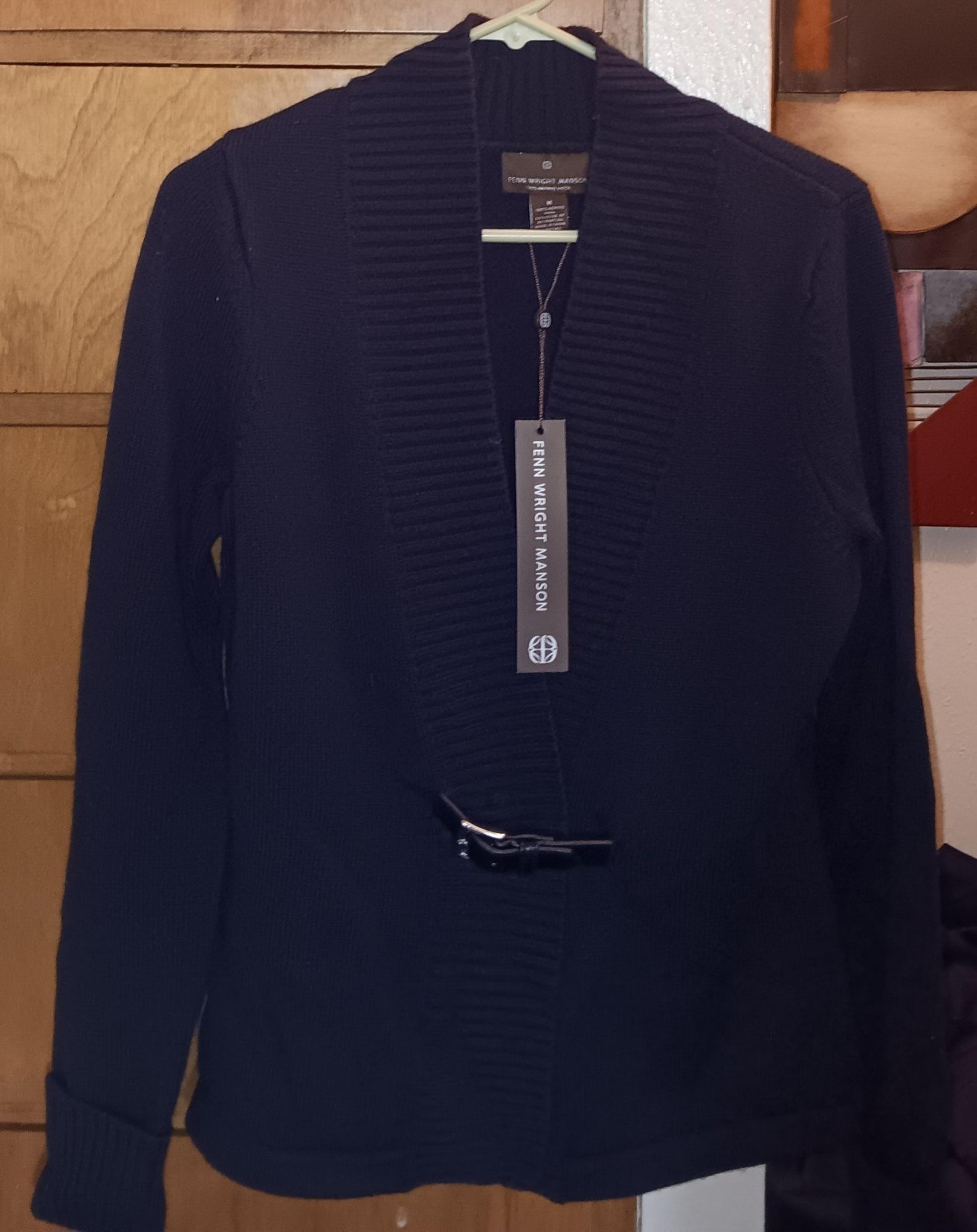 NWT Fenn Wright Manson 100% Merino Wool Buckle Cardigan Sweater Black Small Knit