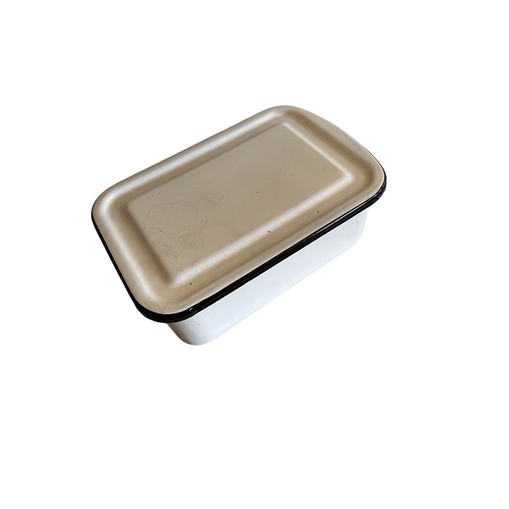 Vintage White Enamel Rectangular Storage Box With Lid