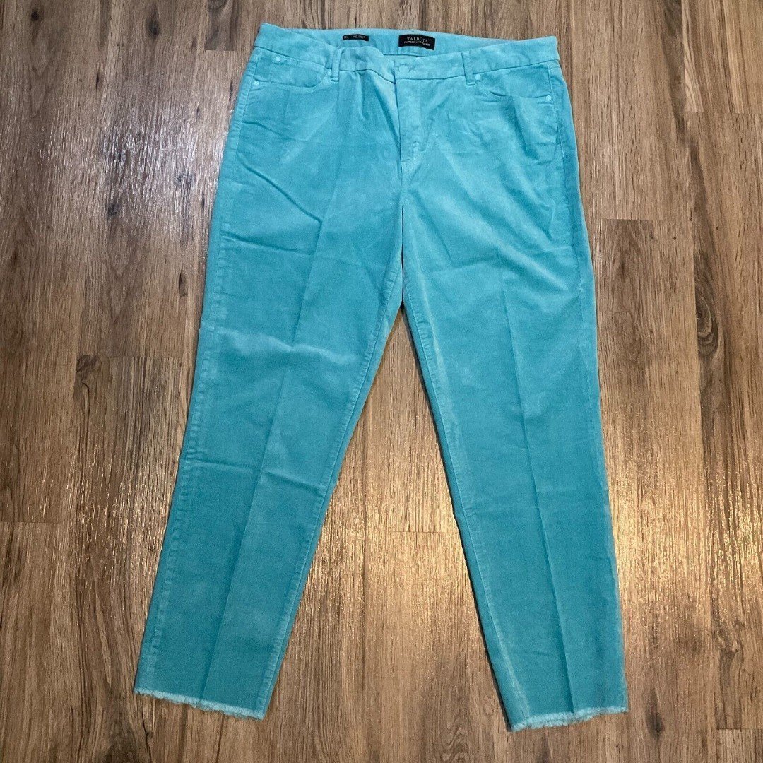Talbots Flawless Five Pocket Corduroy Slim Ankle Pants Frayed Hem Blue Size 16L