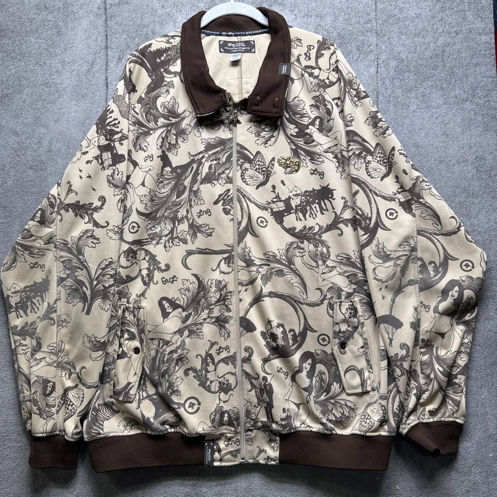 LRG Men's Track Jacket 3XL Tan Brown Iron Maiden Butterfly Streetwear Rare