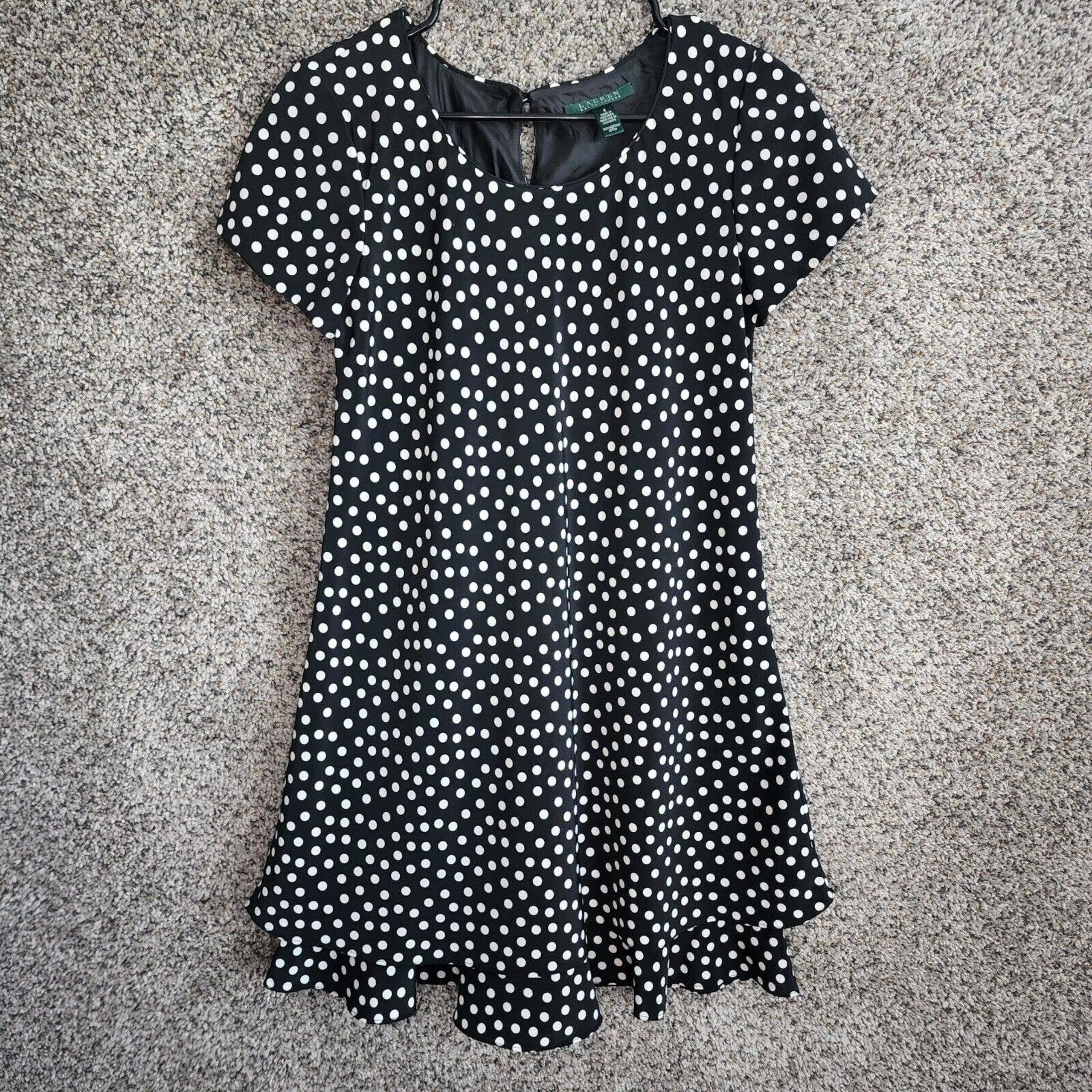 Lauren Ralph Lauren Womens 4 Short Sleeve Polka Dot Fit & Flare Round Neck Dress