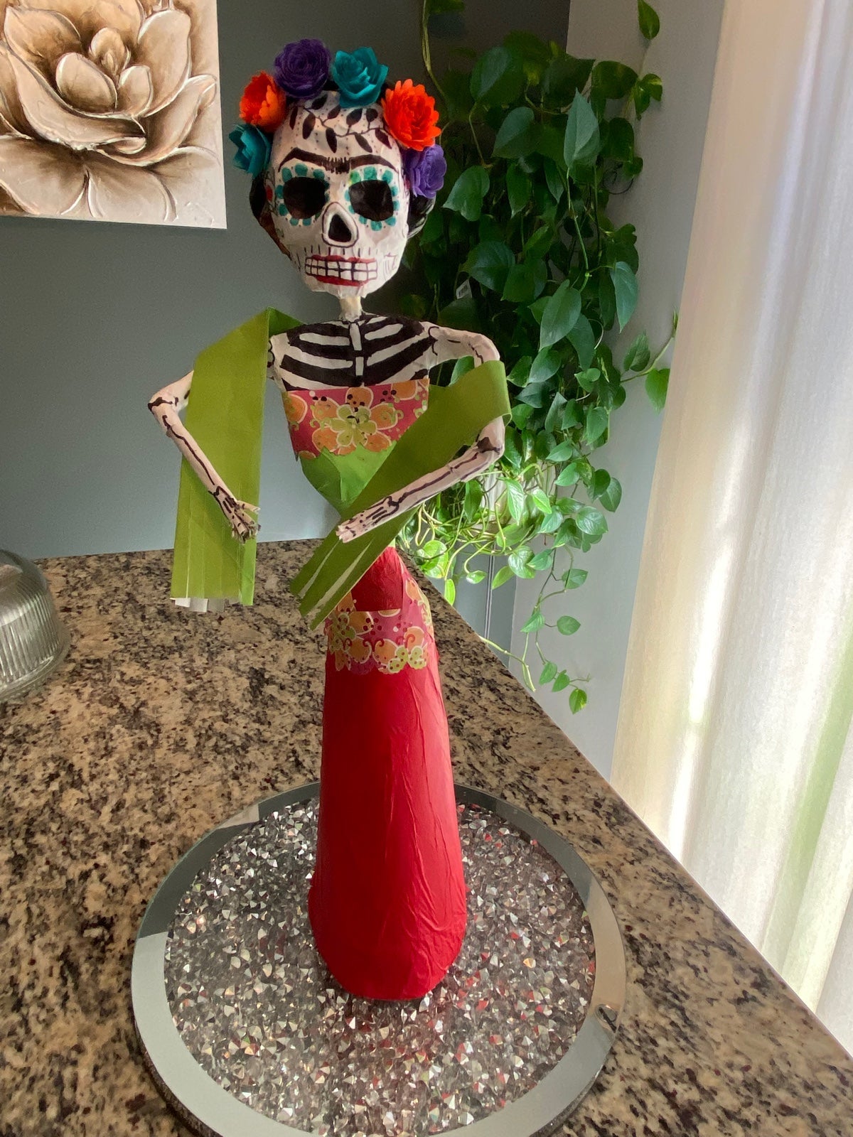 Paper mache Catrina Frida 22” Tall, Dia De Muertos, Halloween Decor