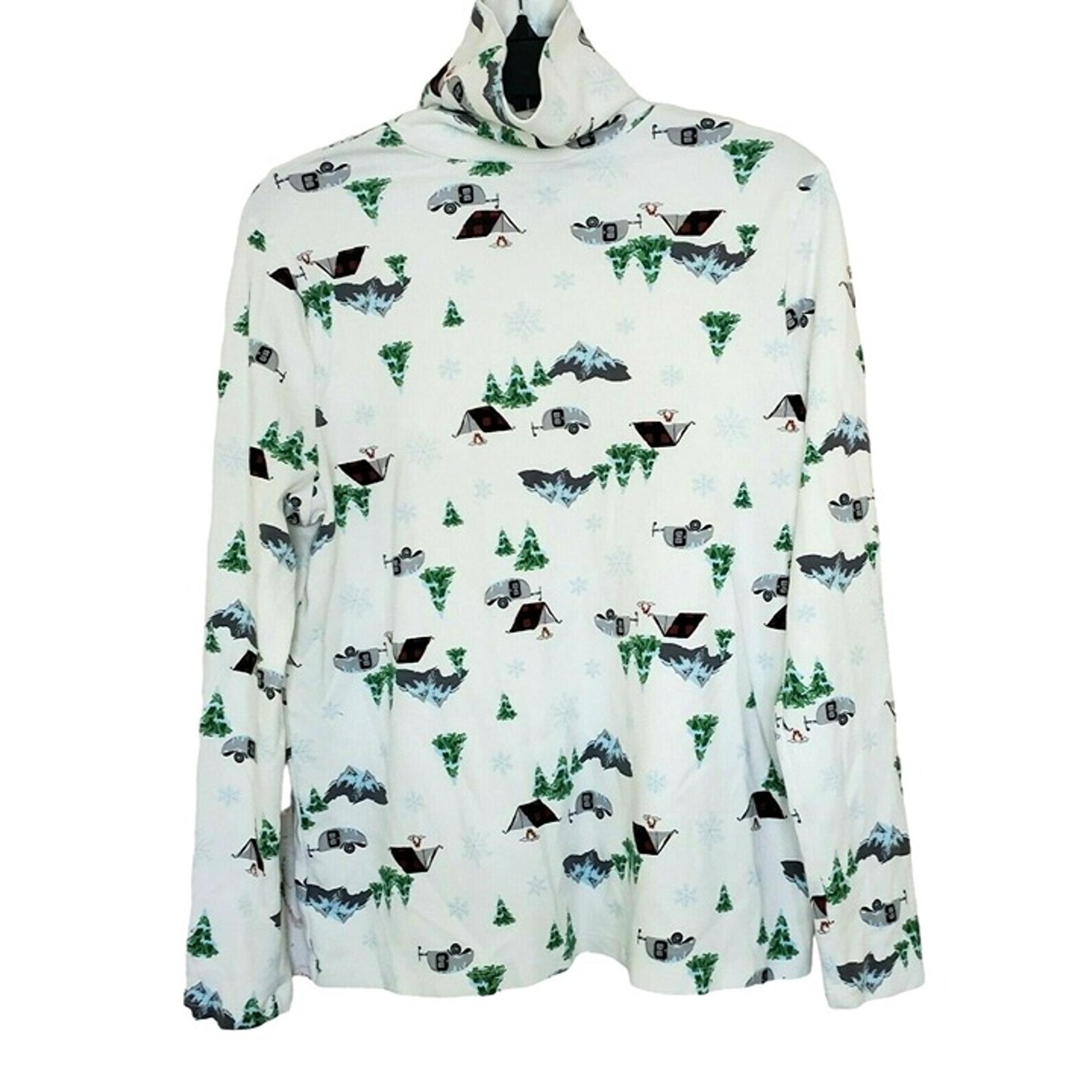 Women XXL Time And Tru Cotton Camping Camp Fire Tent Graphics Turtleneck Shirt