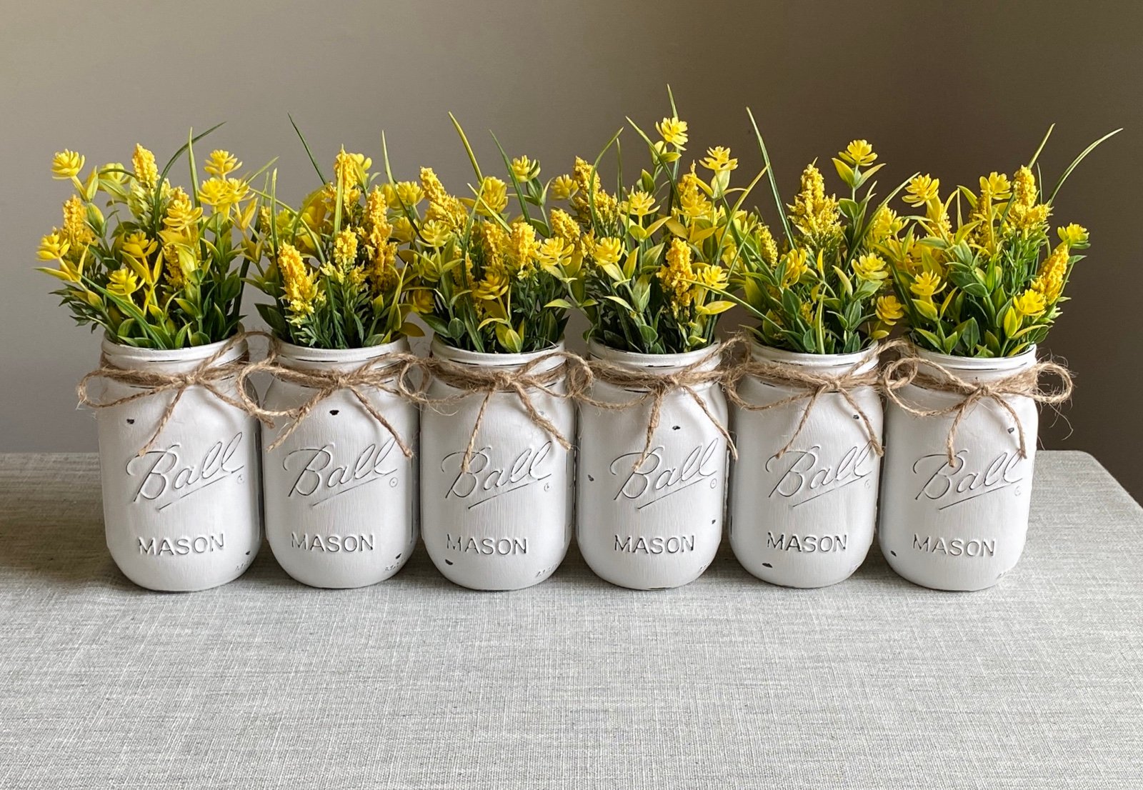 Chalk painted distressed PINT mason jars w/faux flowers included 6 for 30