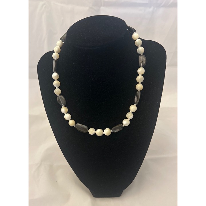 Miriam Haskell beaded necklace cream and brown 16”