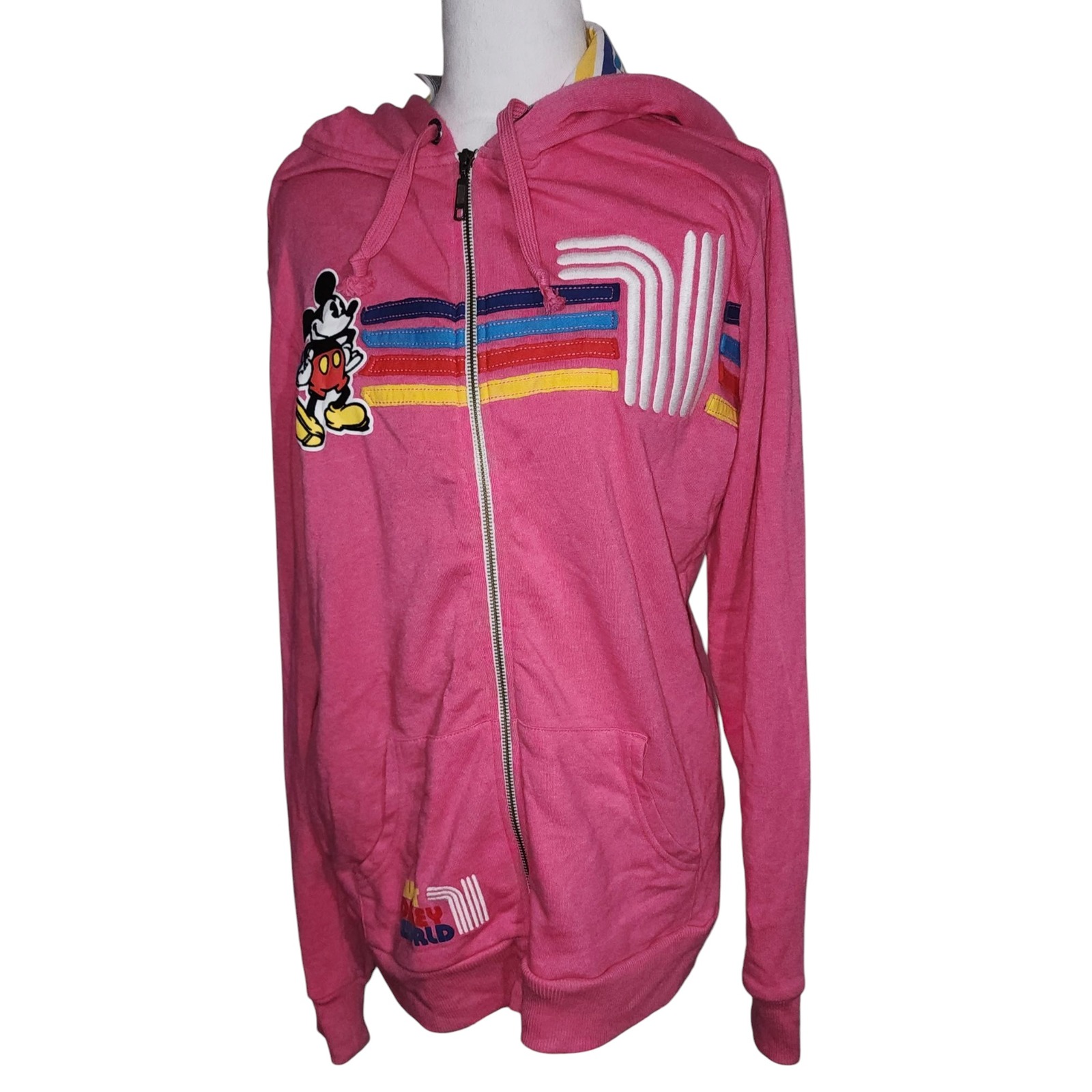 Disney Parks Zip Up Hoodie Mickey Mouse Colorful Accents Womens L