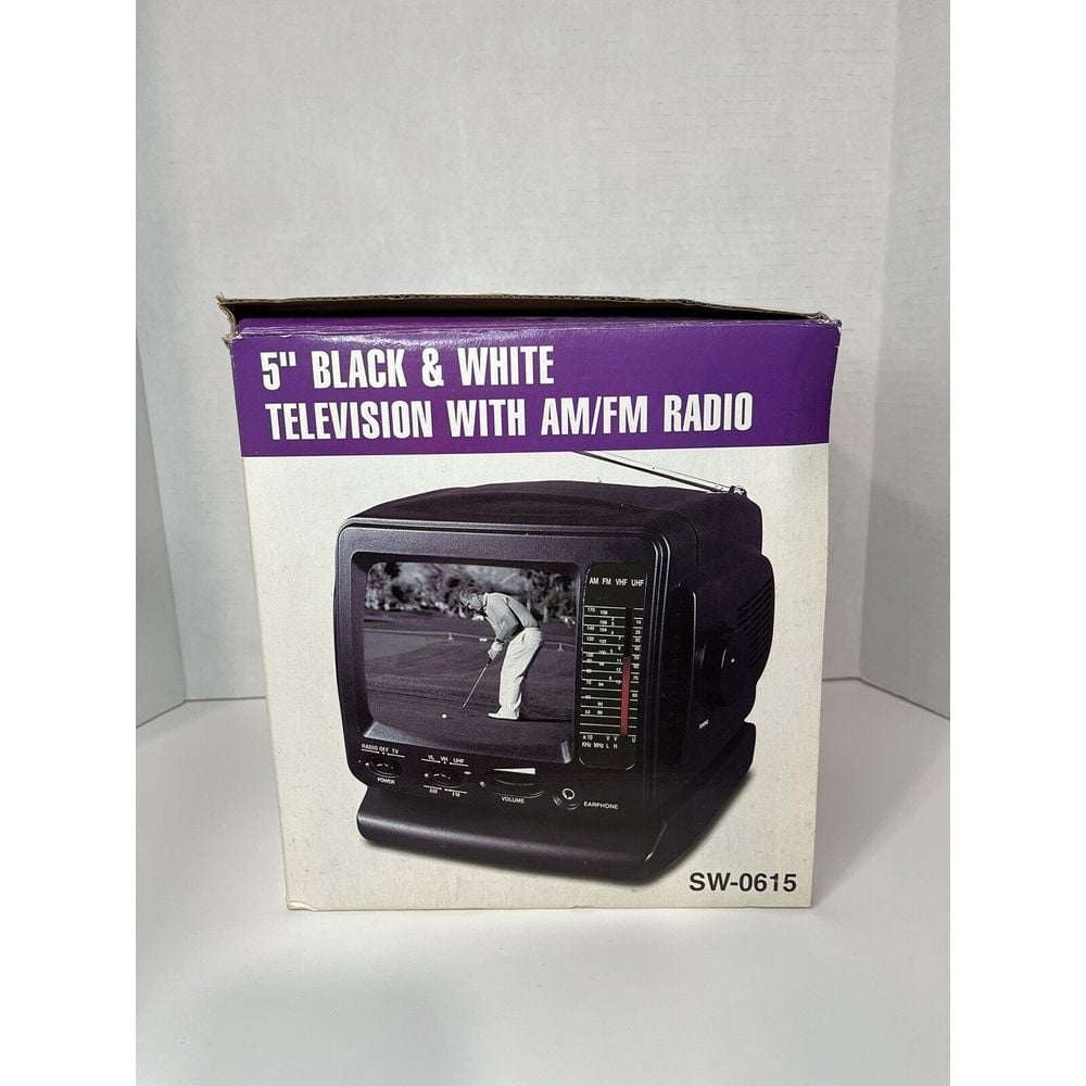 Vintage Portable Black and White TV 5 Inch Screen Radio Tested Model SW-0615