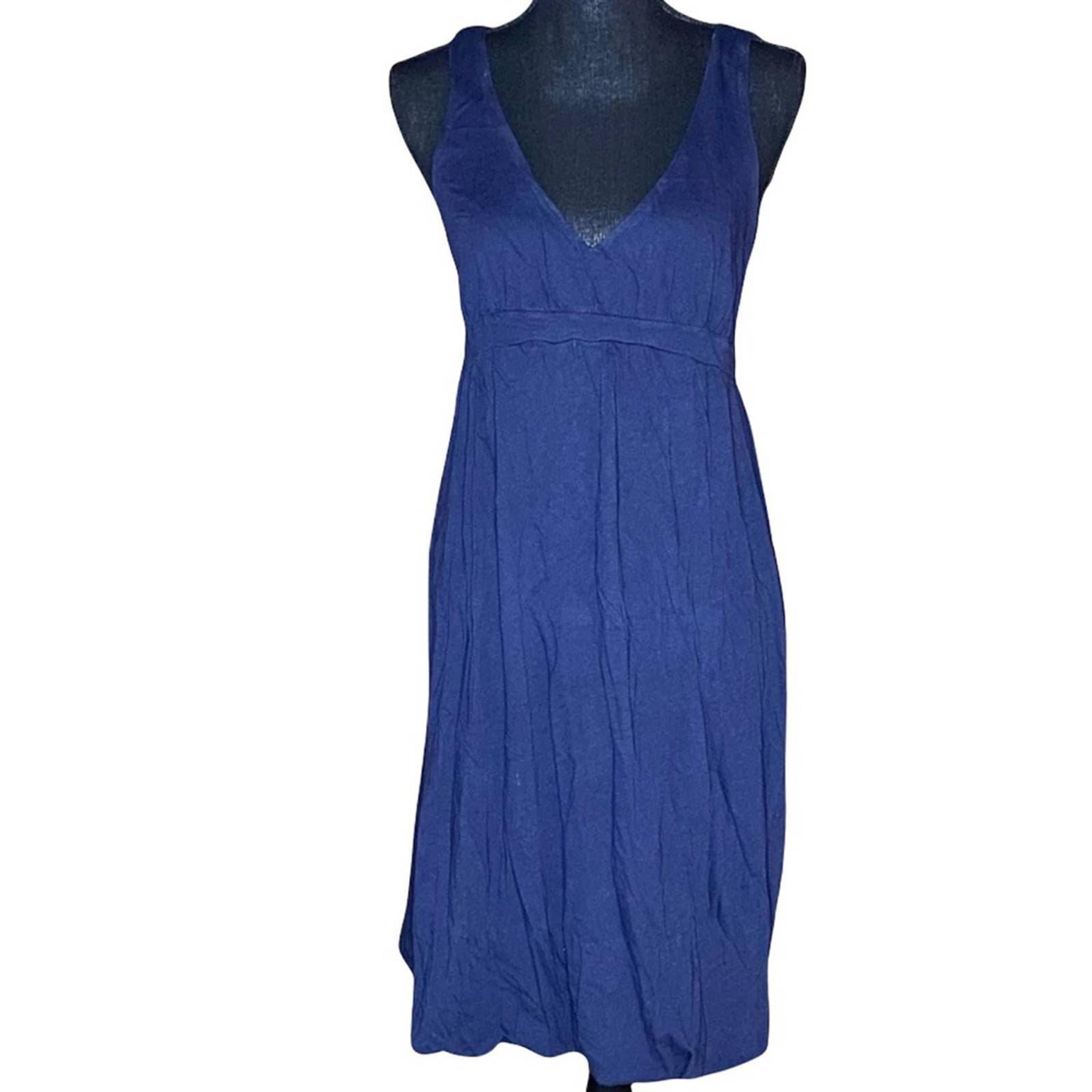Velvet by Graham & Spencer Bubble Hem Navy Blue V-Neck Cotton Dress Women's S
