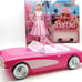 Barbie The Movie Corvette Popcorn Bucket & DOLL in Gingham Dress Diecast Set