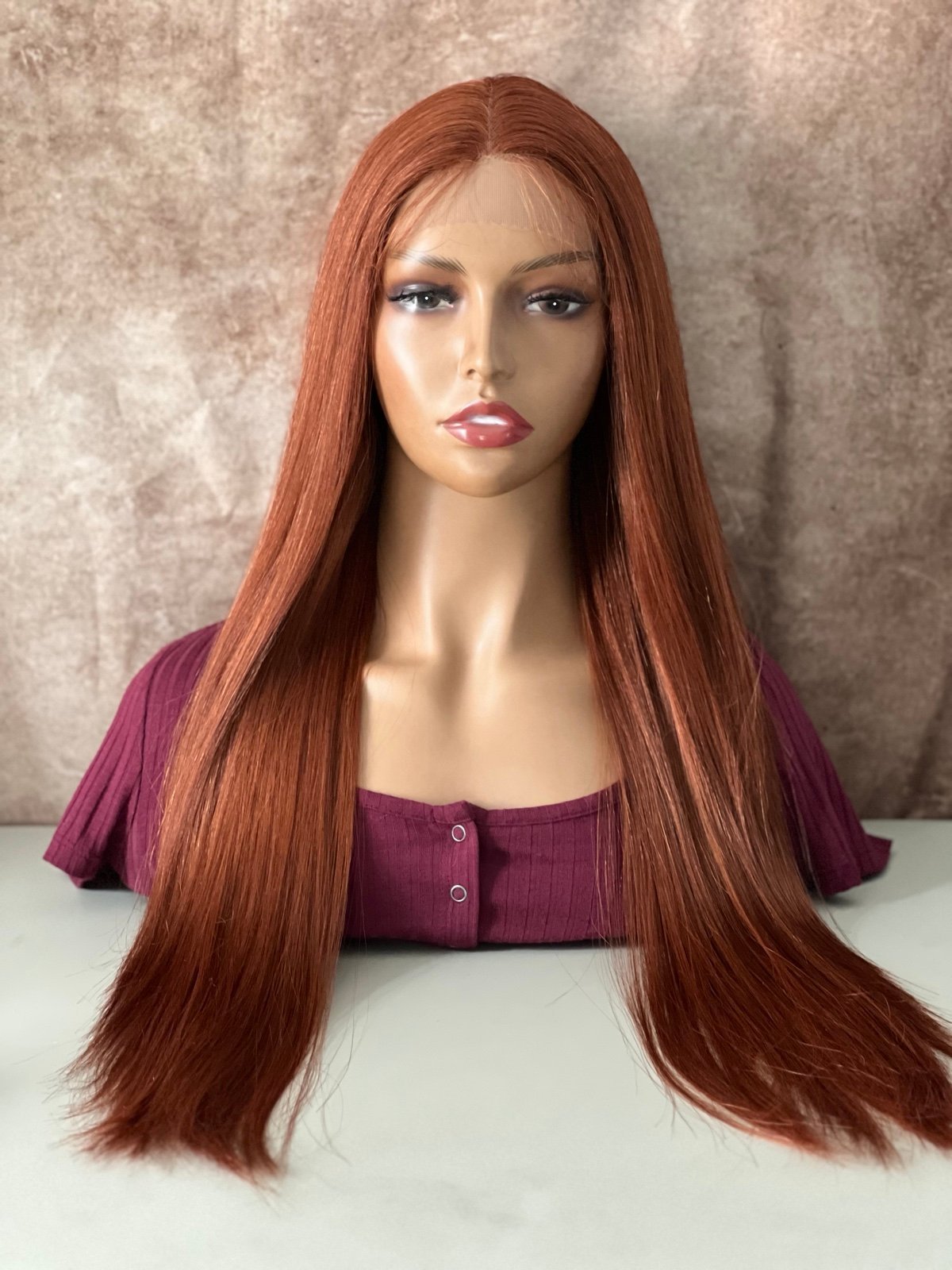 Red Orange Straight Lace Front Wig