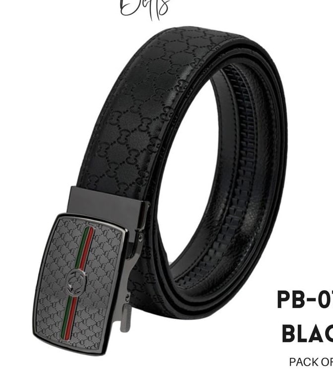 Infinite Pattern Granite Buckle Black Strap Retractable Belt