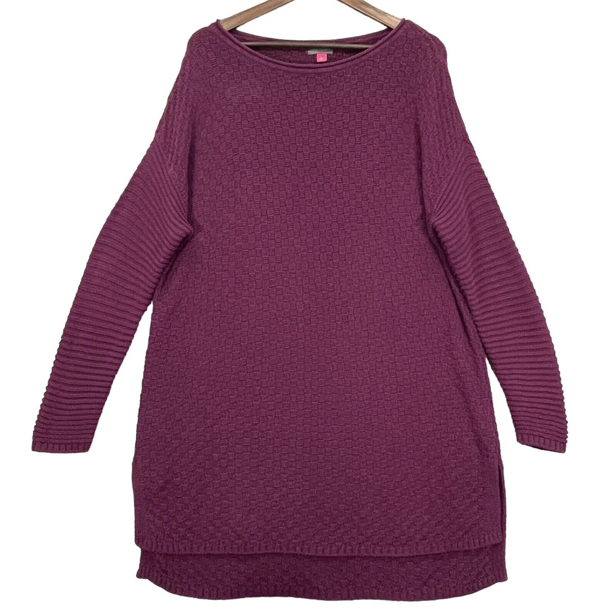 Vince Camuto Tunic Sweater Women Size L Longer Length Textured Knit Purple R72