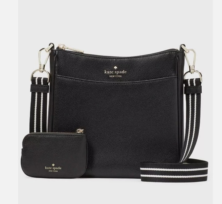 Kate Spade Rosie Swingpack Crossbody Pebbled Leather Messenger - Black