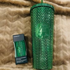 Starbucks Holiday 2023 Bling Studded Green Grinch Tumbler and Ornament Keychain