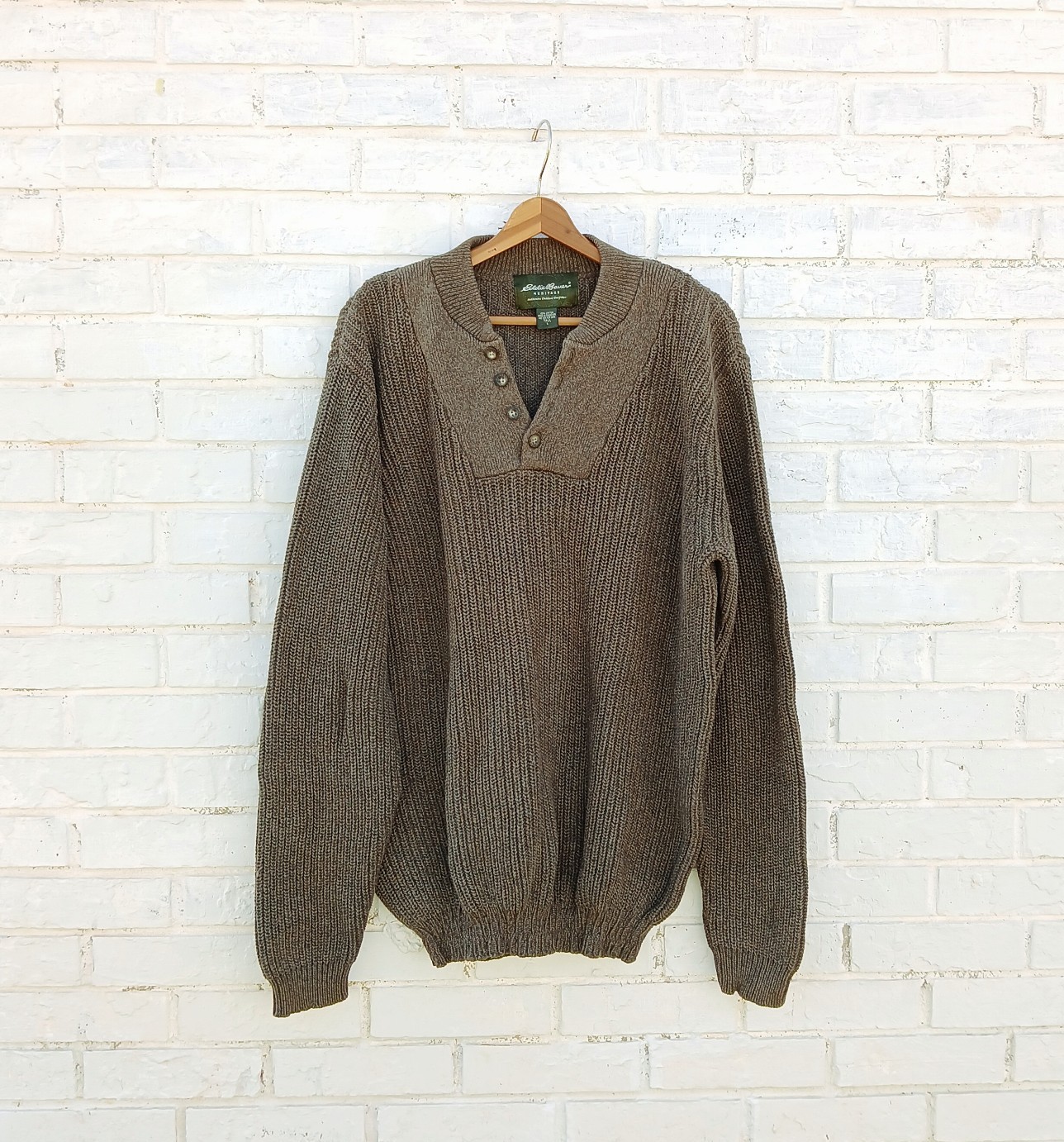 Eddie Bauer Cotton Chunky Pullover Fisherman Sweater Olive