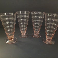 Vintage 1930's Pink Depression Glass Rippled Tumblers x4