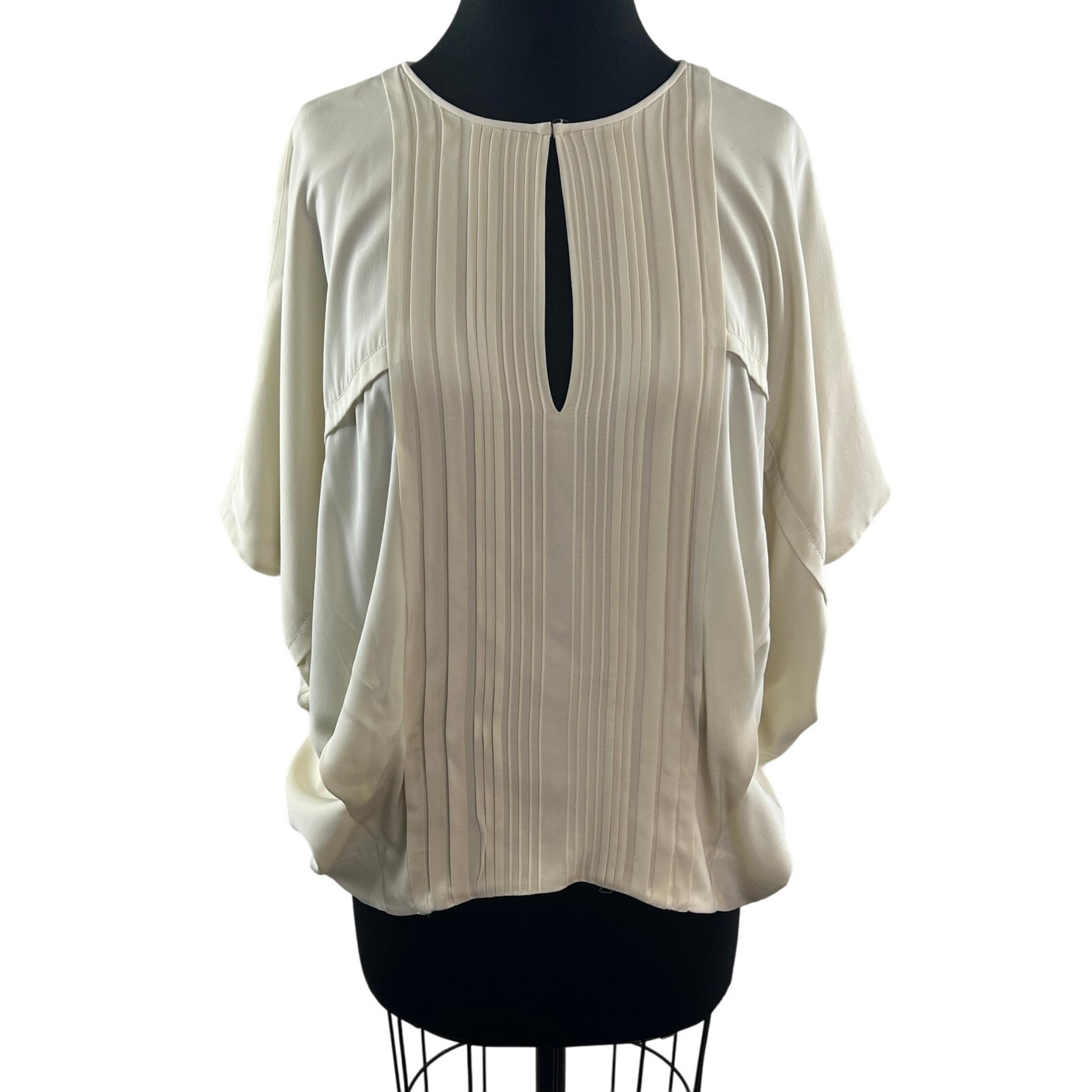 DVF Diane Von Furstenberg Ivory Pleated Blouse Silk Keyhole Neck Size M Medium
