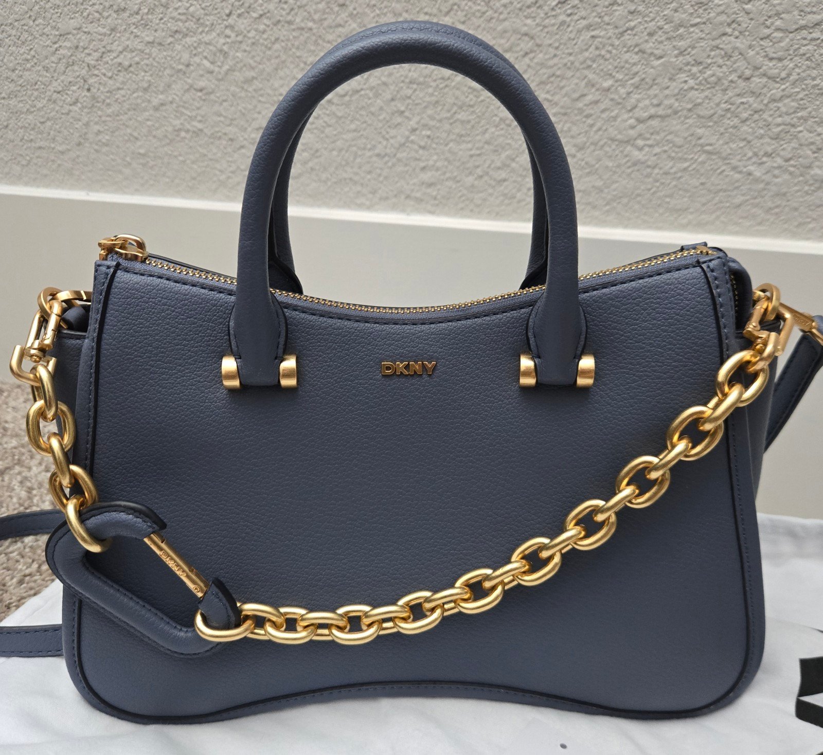 DKNY Adria Leather Top Handle Satchel Chain Crossbody Bag Purse