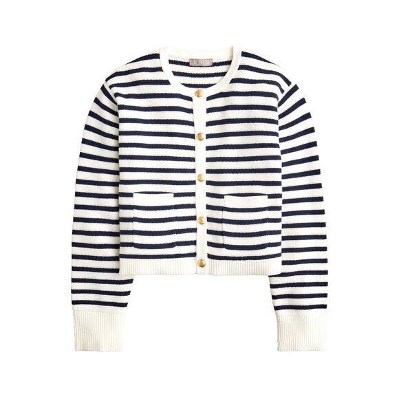 NWT J.Crew Relaxed Emilie Sweater Lady Jacket in Natural Navy Stripe Cardigan M