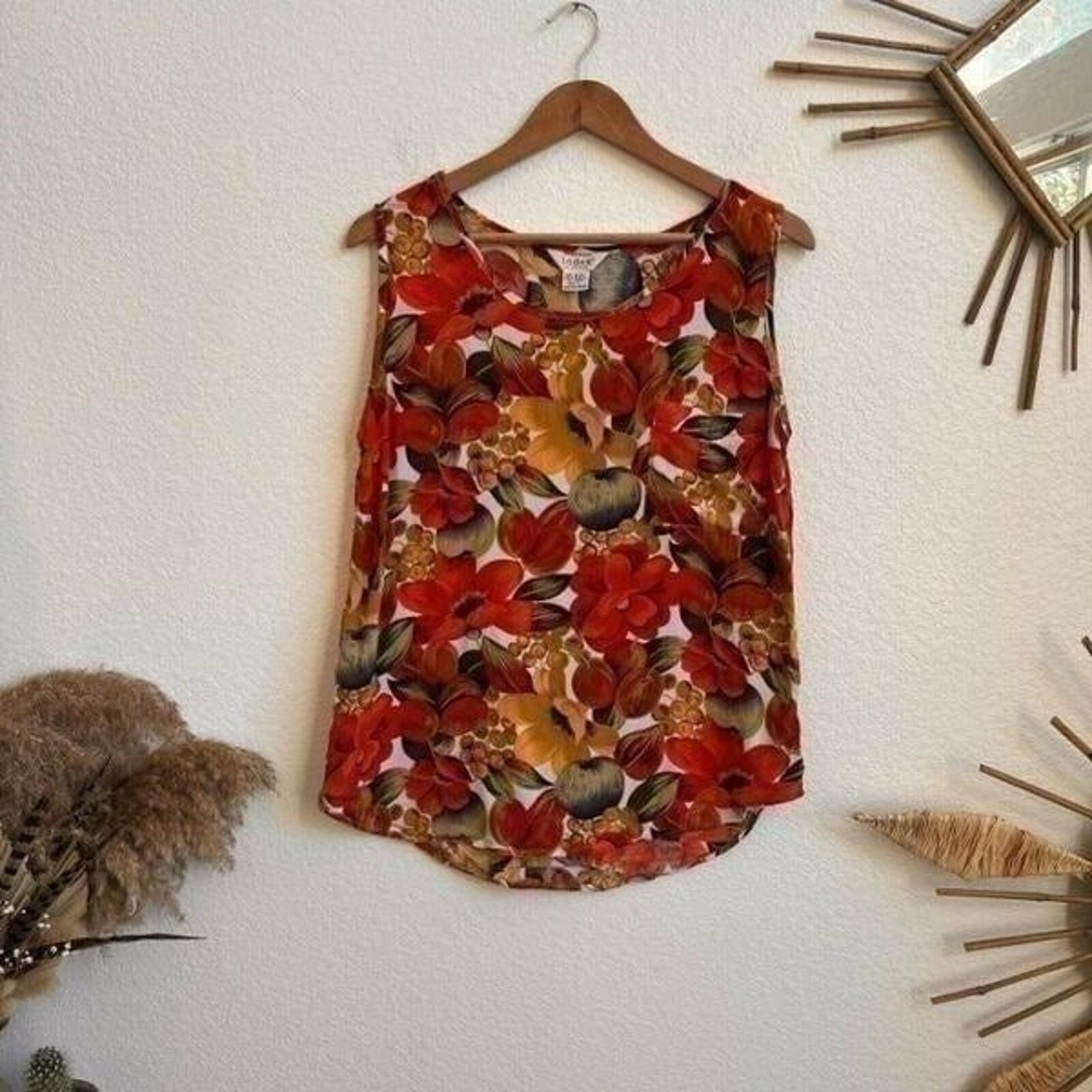 Vintage 80s Index By Melrose Colorful Tropical Fruit Print Tank Top Blouse Large