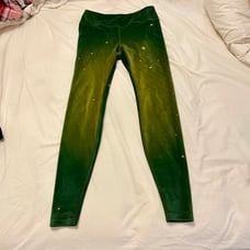 Aviator Nation green velour galaxy leggings with yellow stars Medium