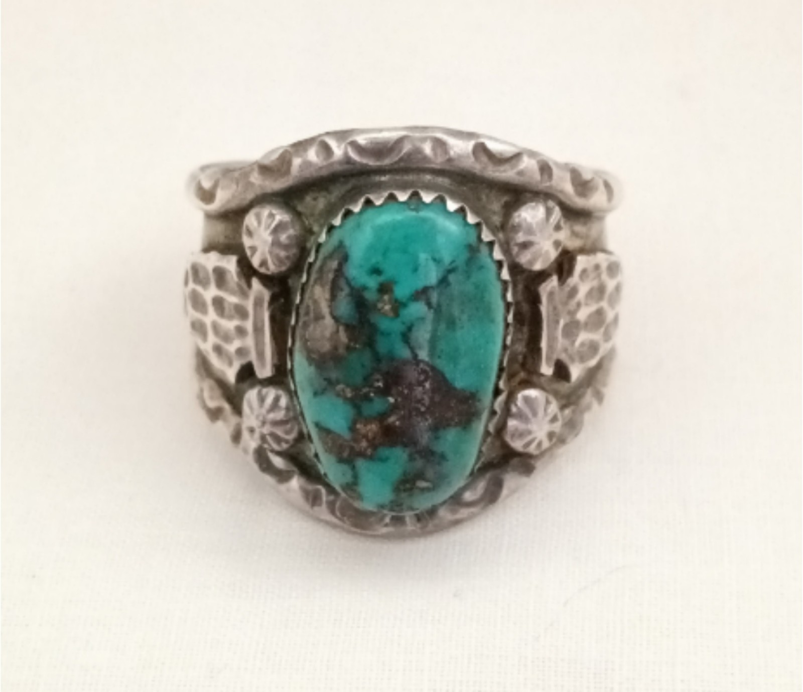 Signed DJR Turquoise Arrowheads Sterling Silver Ring