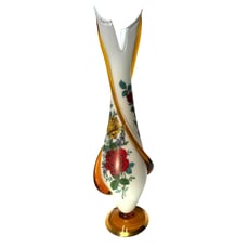 Vintage Murano Applied Glass Vase Amber White Floral 18 Mid Century EUC