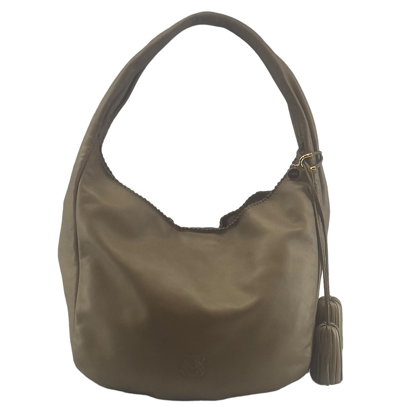 Loewe Napa Viento Hobo Bag Metallic Gold Leather Shoulder Bag Charm Tassels