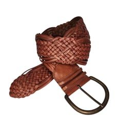 NEW Fossil Women's Brown Wide Leather Woven Belt sz Medium Boho Work Western