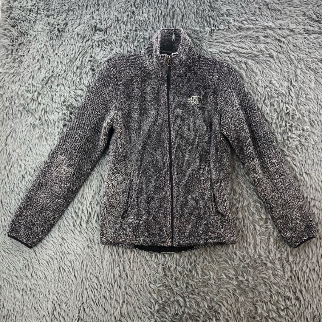 North Face Fleece Womens XS Gray White Full Zip Logo Front Back Pockets Jacket