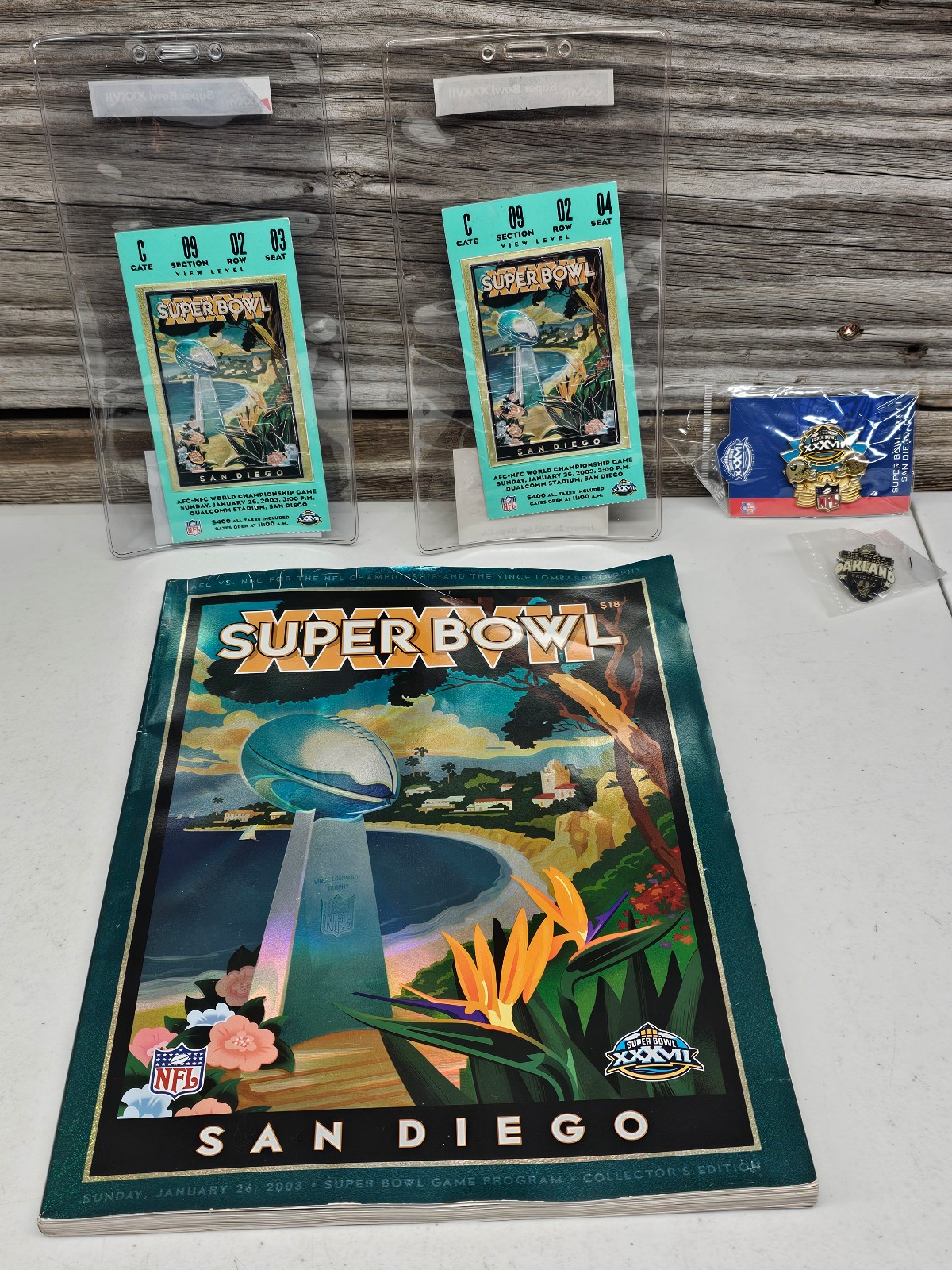 2003 SUPER BOWL XXXVII TICKET S PROGRAM LOT FOOTBALL AUTHENTIC DEXTER JACKSON