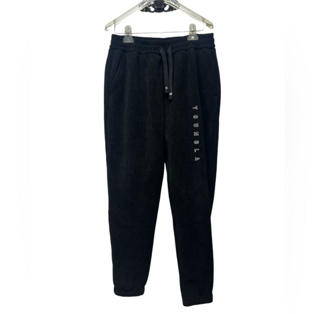 YoungLA 244 Men's Sweatpants Joggers Aspen Black Corduory Soft Tapered Cuff NWT