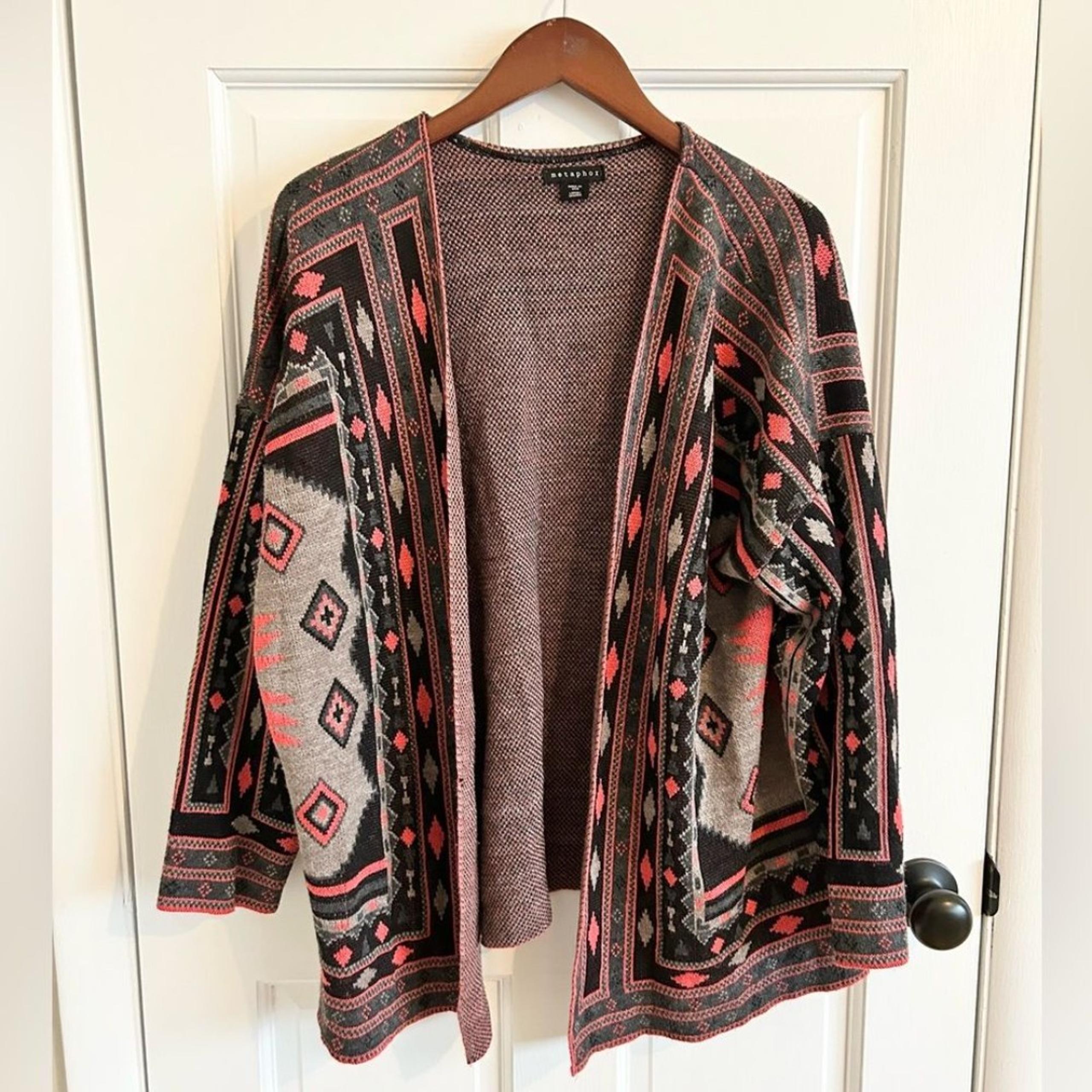 Metaphor aztec printed open waterfall cardigan sweater size L