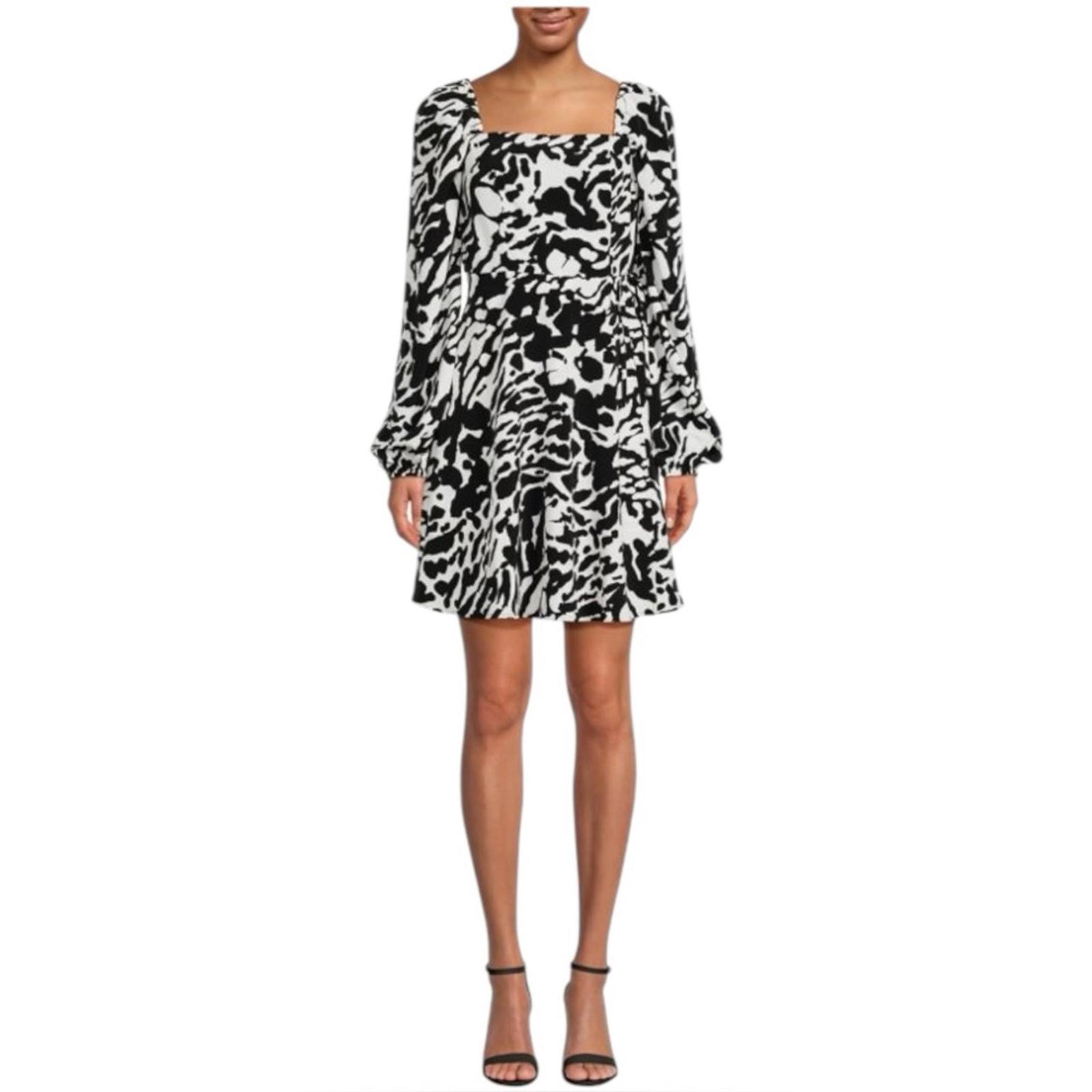 Karl Lagerfeld Paris Animal Print Fit & Flare Dress In Black and White Size 10