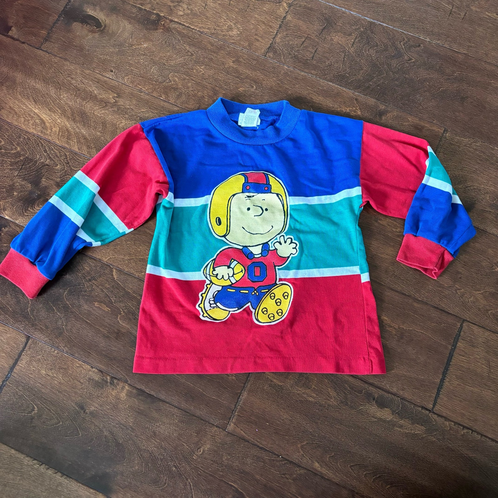 Vintage Peanuts Charlie Brown Boys 4t Shirt Made in USA Football Color Block