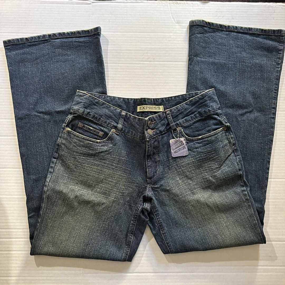 Express Seffaro Women's Lower Rise Extreme Flare Jeans Size 12 Long NEW