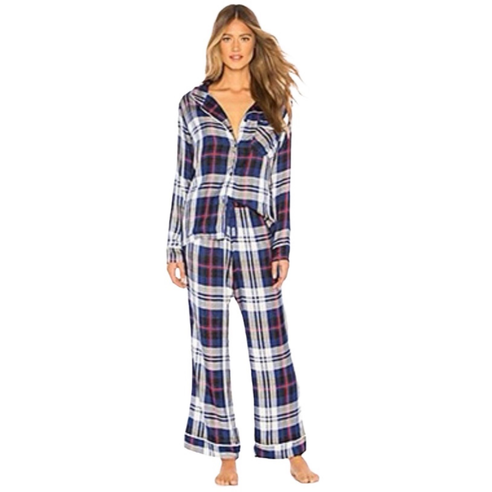 Plush Ultra Soft Plaid Pajama Set New Women’s Blue Size Small