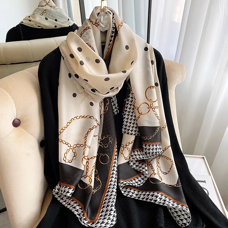 classic Silk Scarf Women Foulard Office lady Large Fashion Print Beach Hijab sha