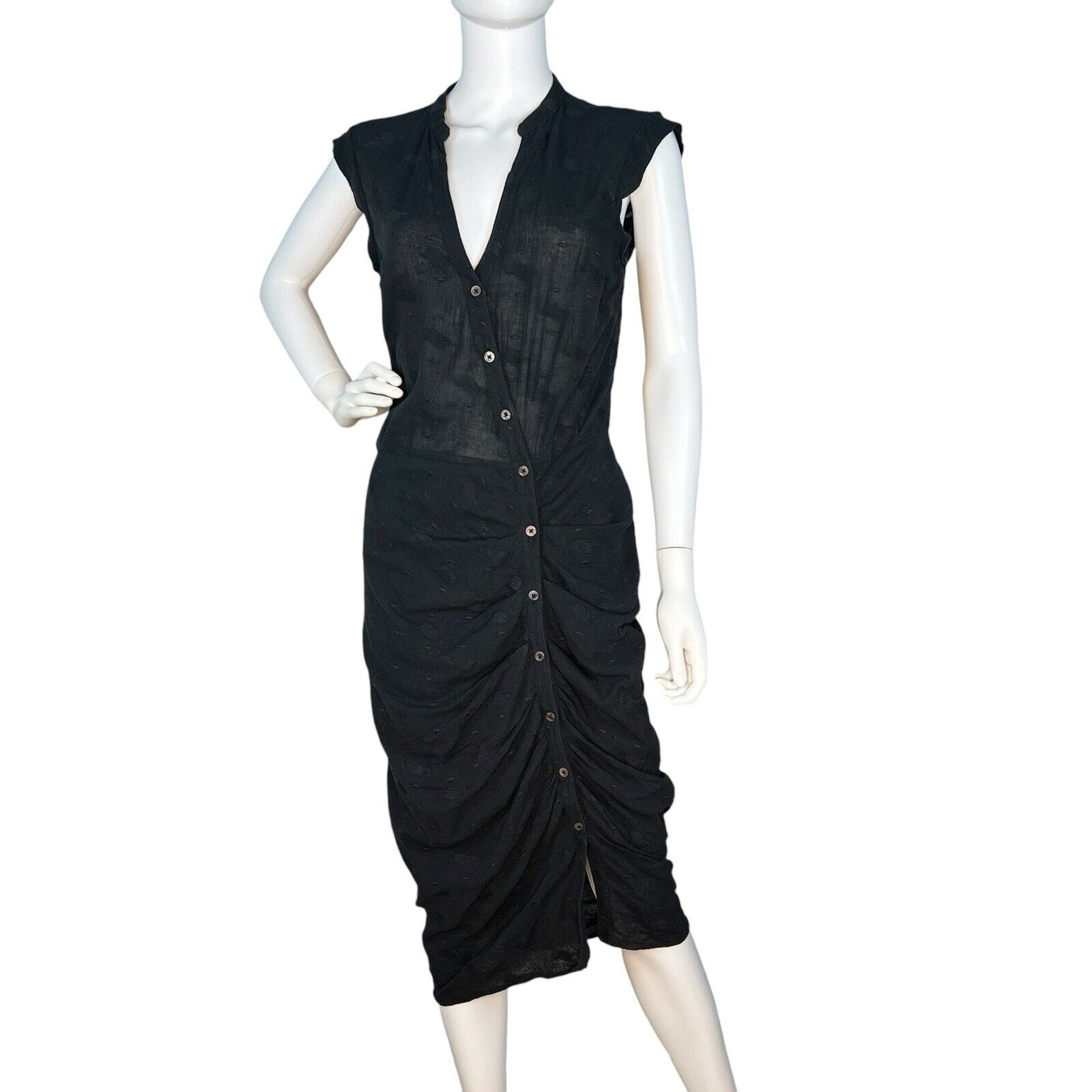 Veronica Beard Size 8 Dress Core Bell Black Asymmetrical Midi Shirt Cotton