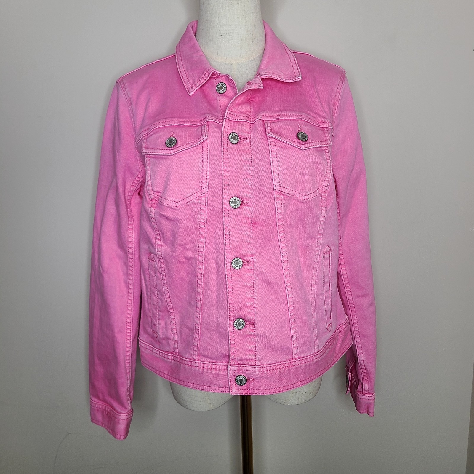 Talbots Classic Pink Denim Jean Jacket Womens Size Medium Barbie Core Cowgirl