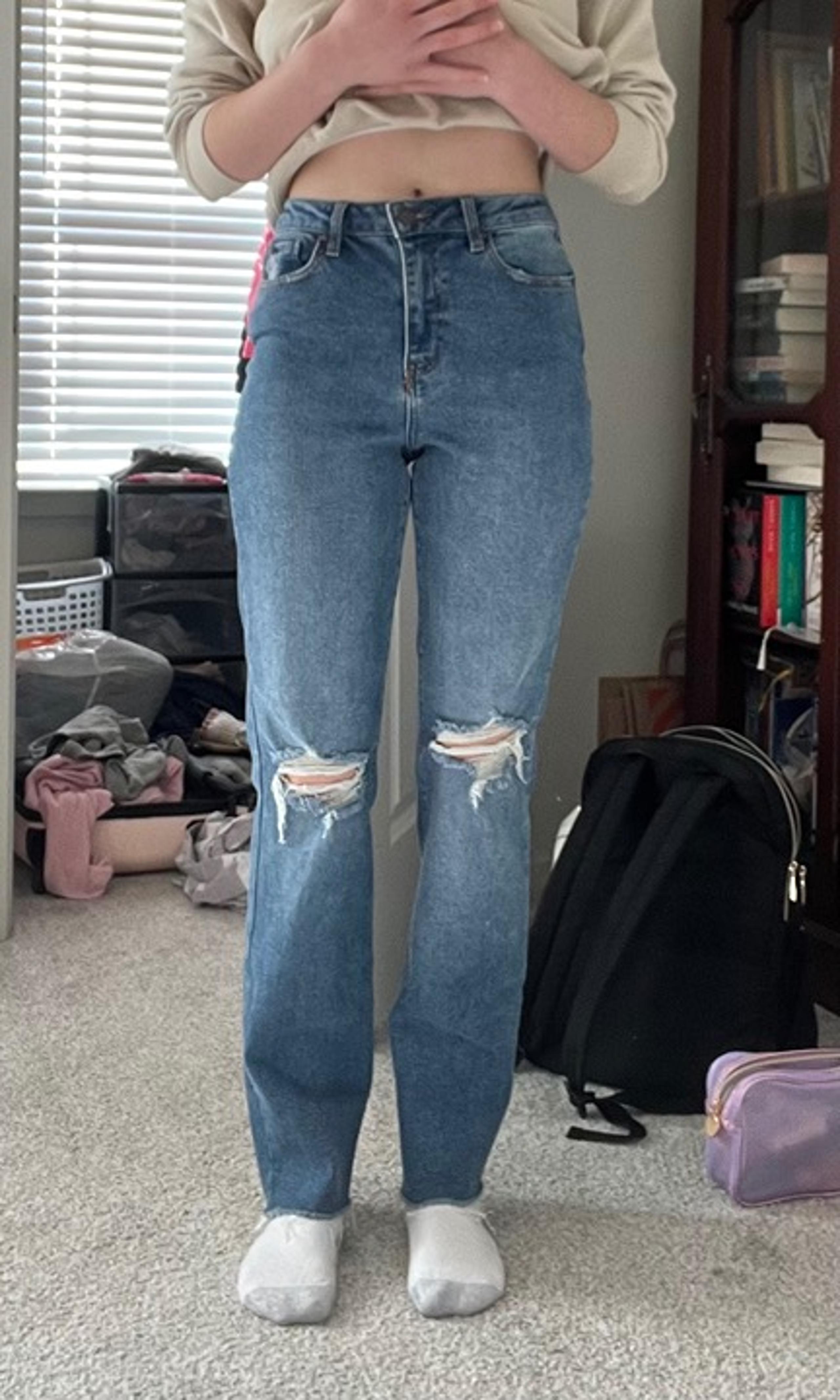 ASOS High-Waisted Ripped Straight Leg Jeans