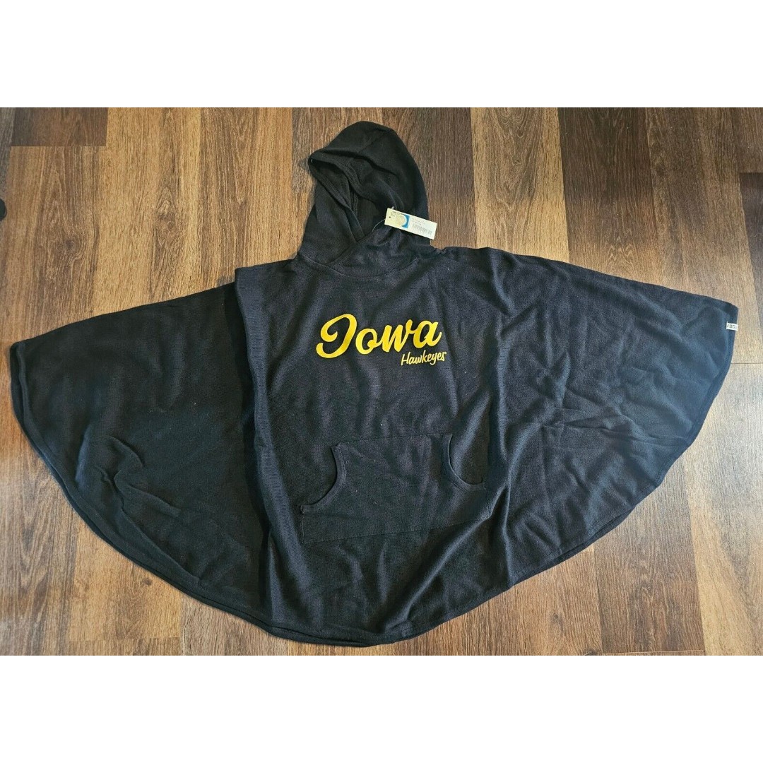 Iowa Hawkeyes One Sz Kanga Poncho Hoodie Black Gold Printed Letters NCAA Renu B