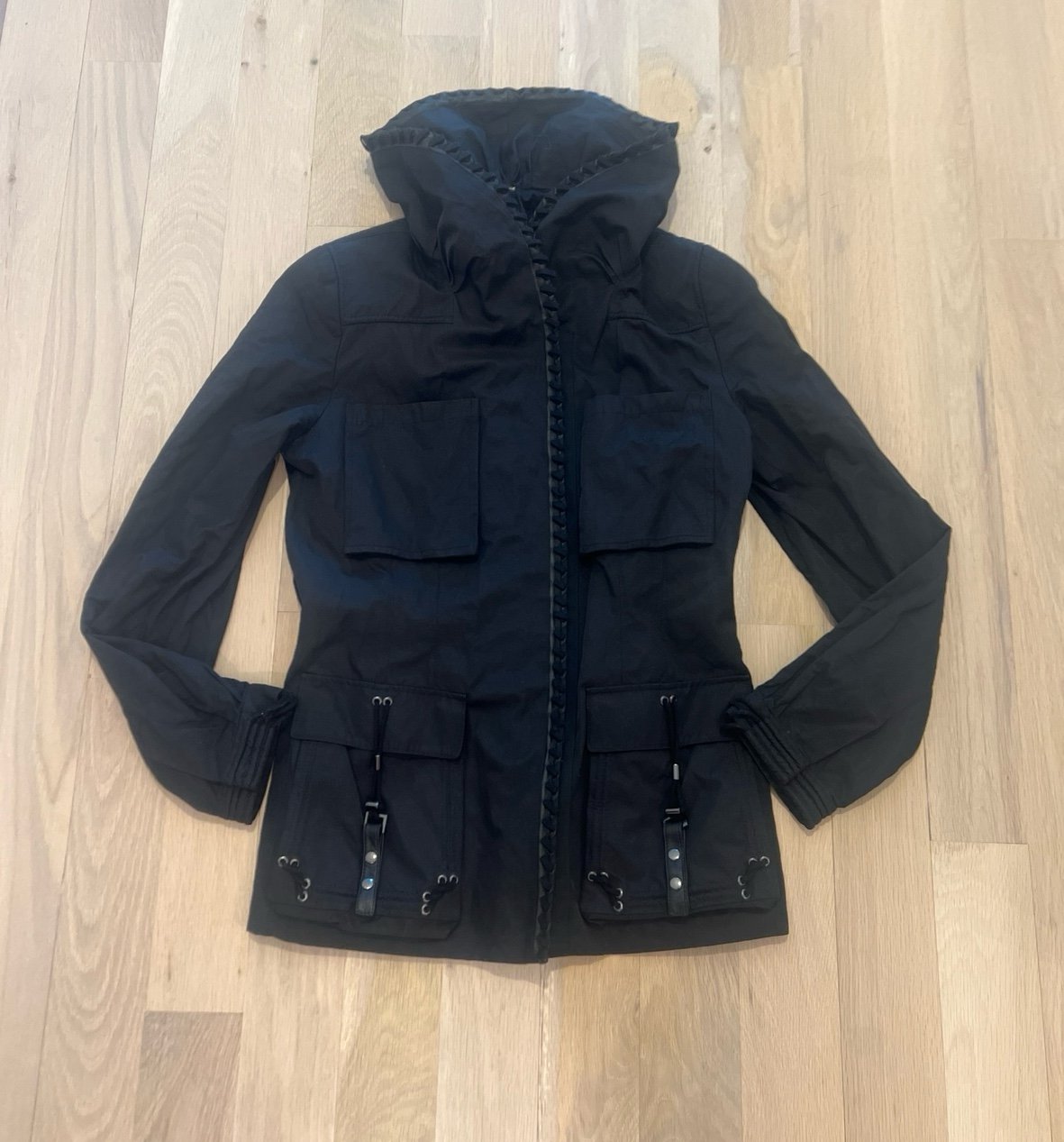 Elie tahari leather rope trim coat