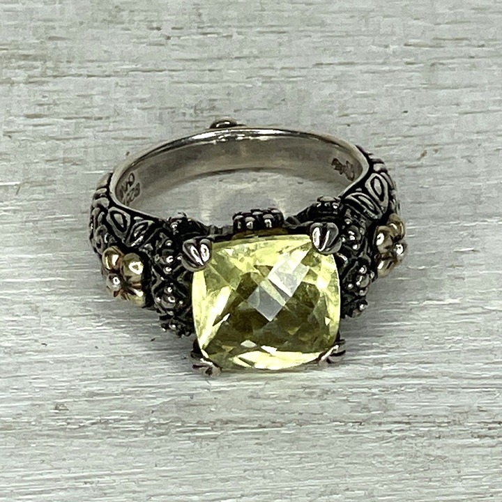 Vintage Barbara Bixby 18k Gold & Sterling with Citrine Floral Stone Size 7.75