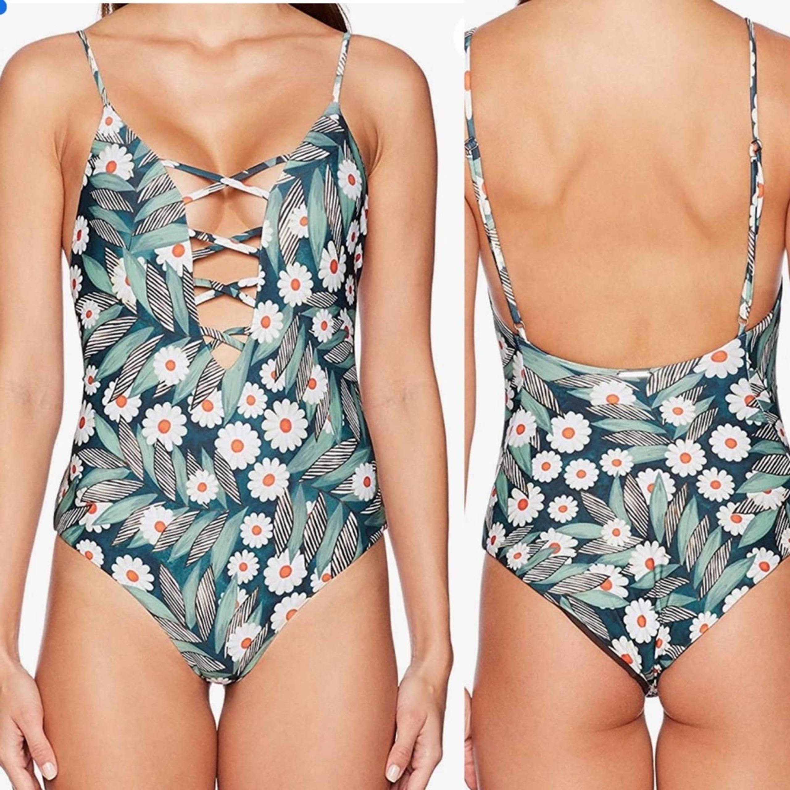 Mara Hoffman Women's Standard Tanya Lattice Front One Piece Swimsuit sz S