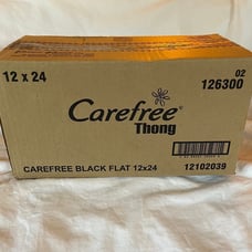 BLACK Carefree Thong Liners, Unscented. Case of 12 boxes (each box has 24). NIB