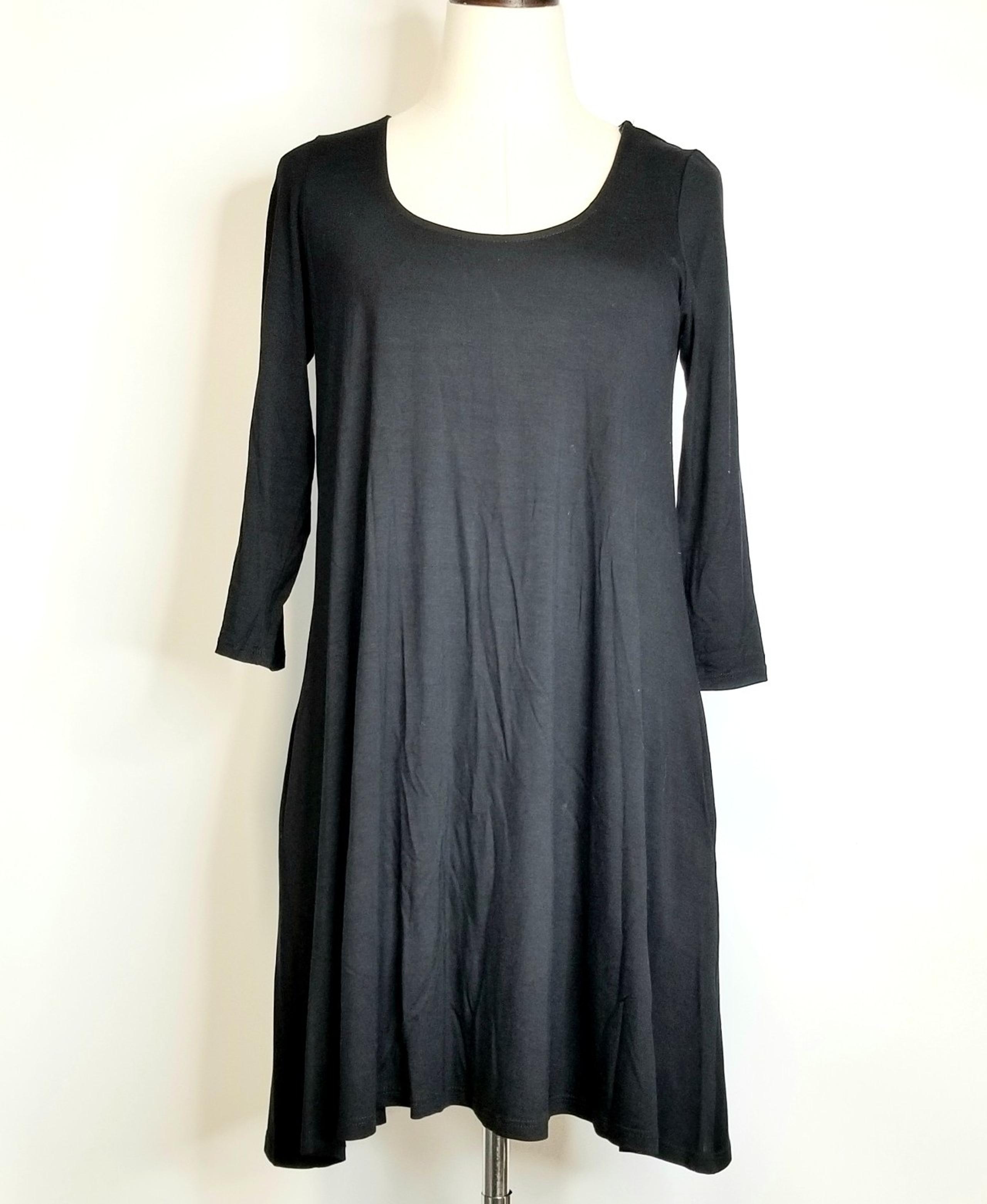 Lulus Womens A-Line Scoop Neck 3/4 Sleeve Pullover Above the Knee Black Dress, M