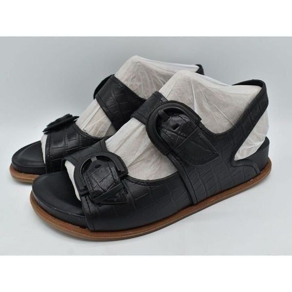 Sofft Womens Size 8.5 Adalia Croc Embossed Black Suede Leather Sandals Shoes