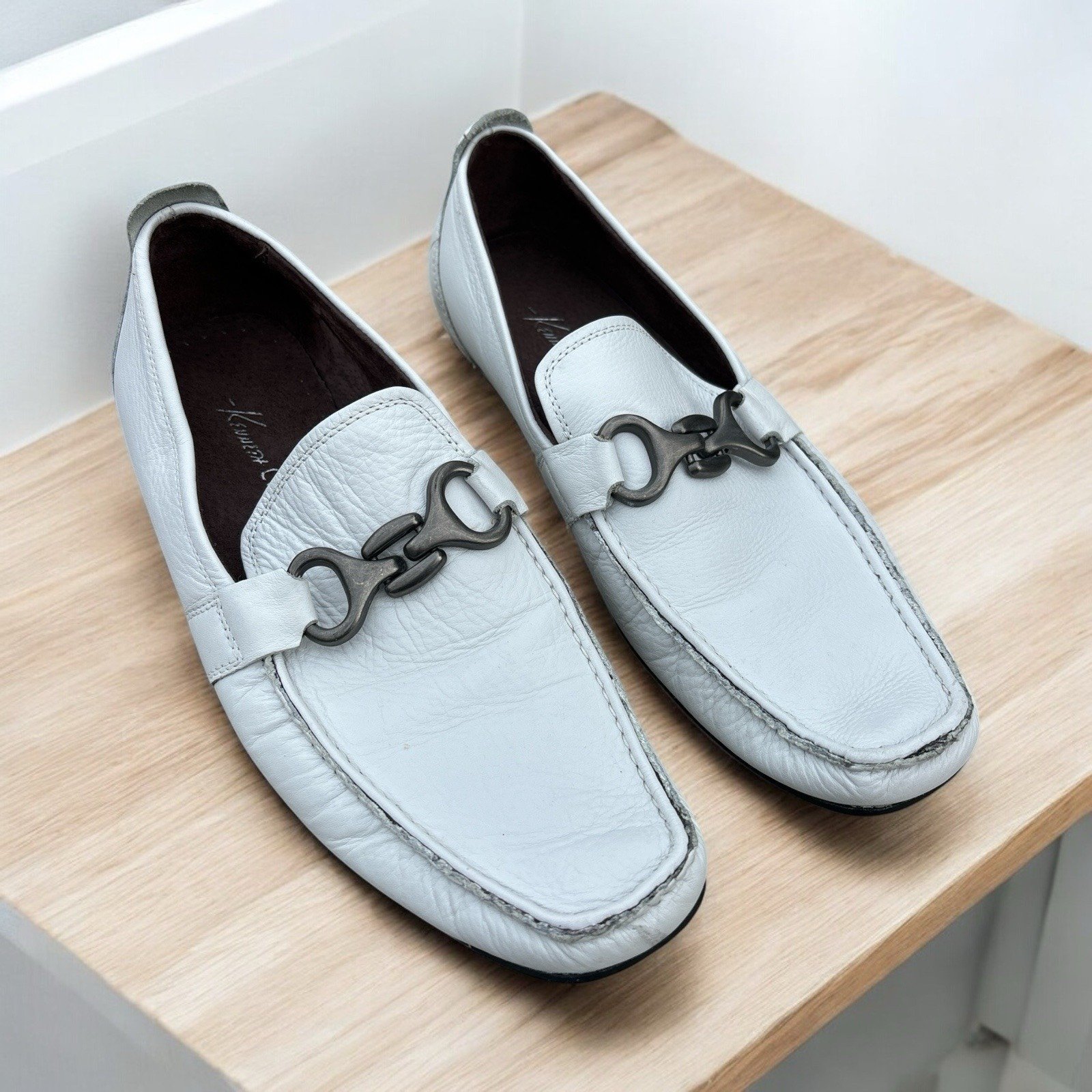 Kenneth Cole New York Mens White Leather Loafers Slip On Turbo Switch Size 10M