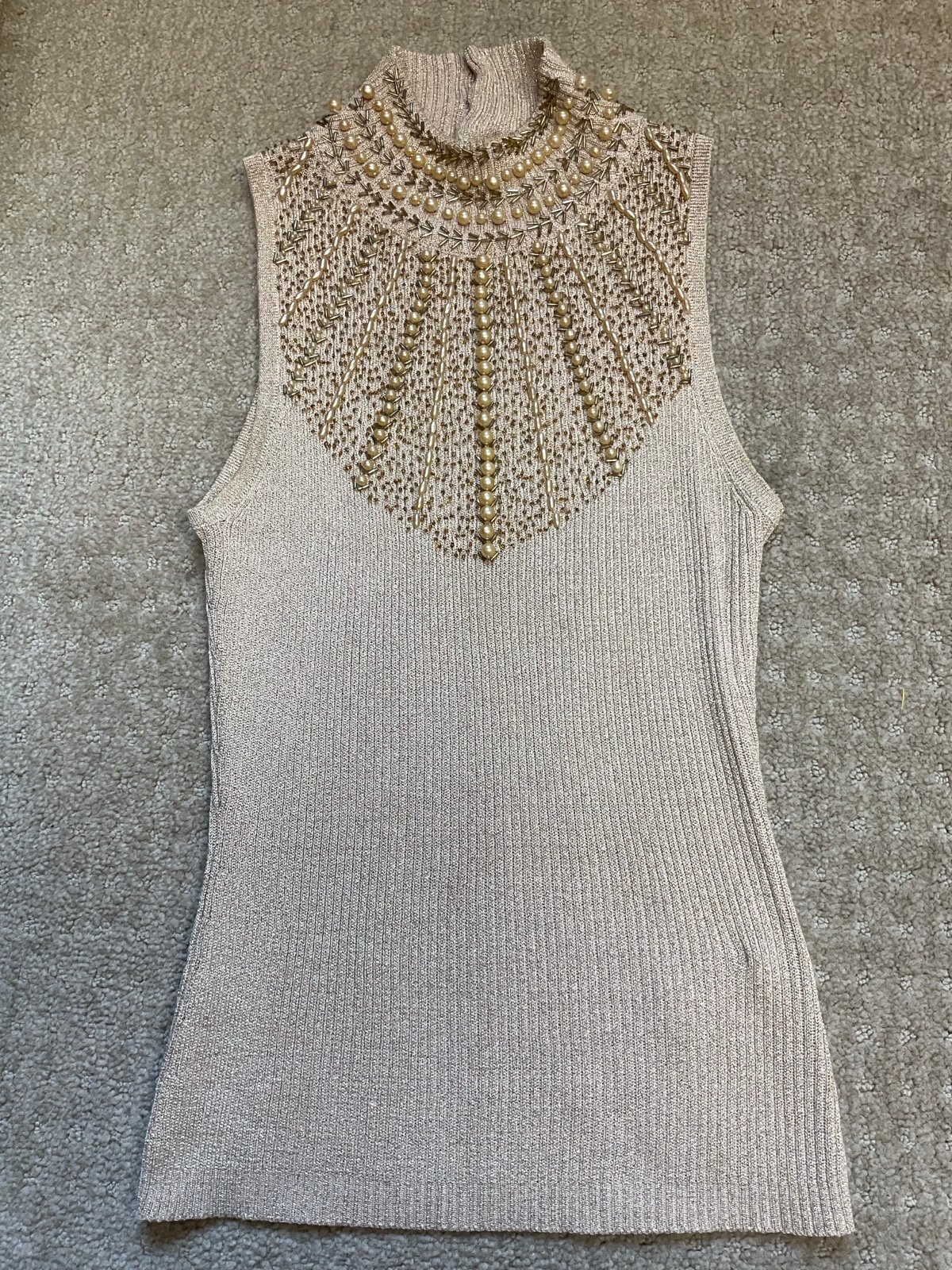 Vintage 90s Y2k Cache beaded pearl key Back Halter Top Whimsigoth Trashy Fairy M
